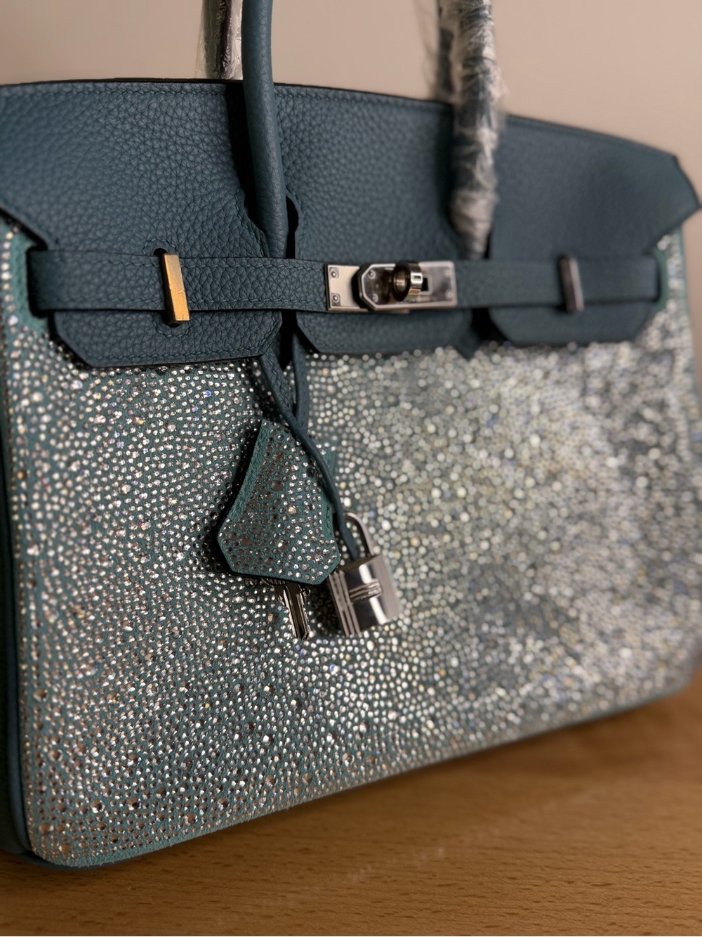 Bling Birkin 25 Bleu Atoll Swarovski Crystal PHW - Picture 12 of 14
